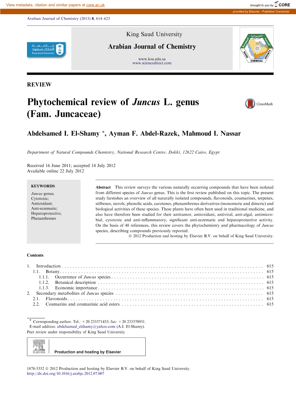 Phytochemical Review of Juncus L. Genus (Fam. Juncaceae)