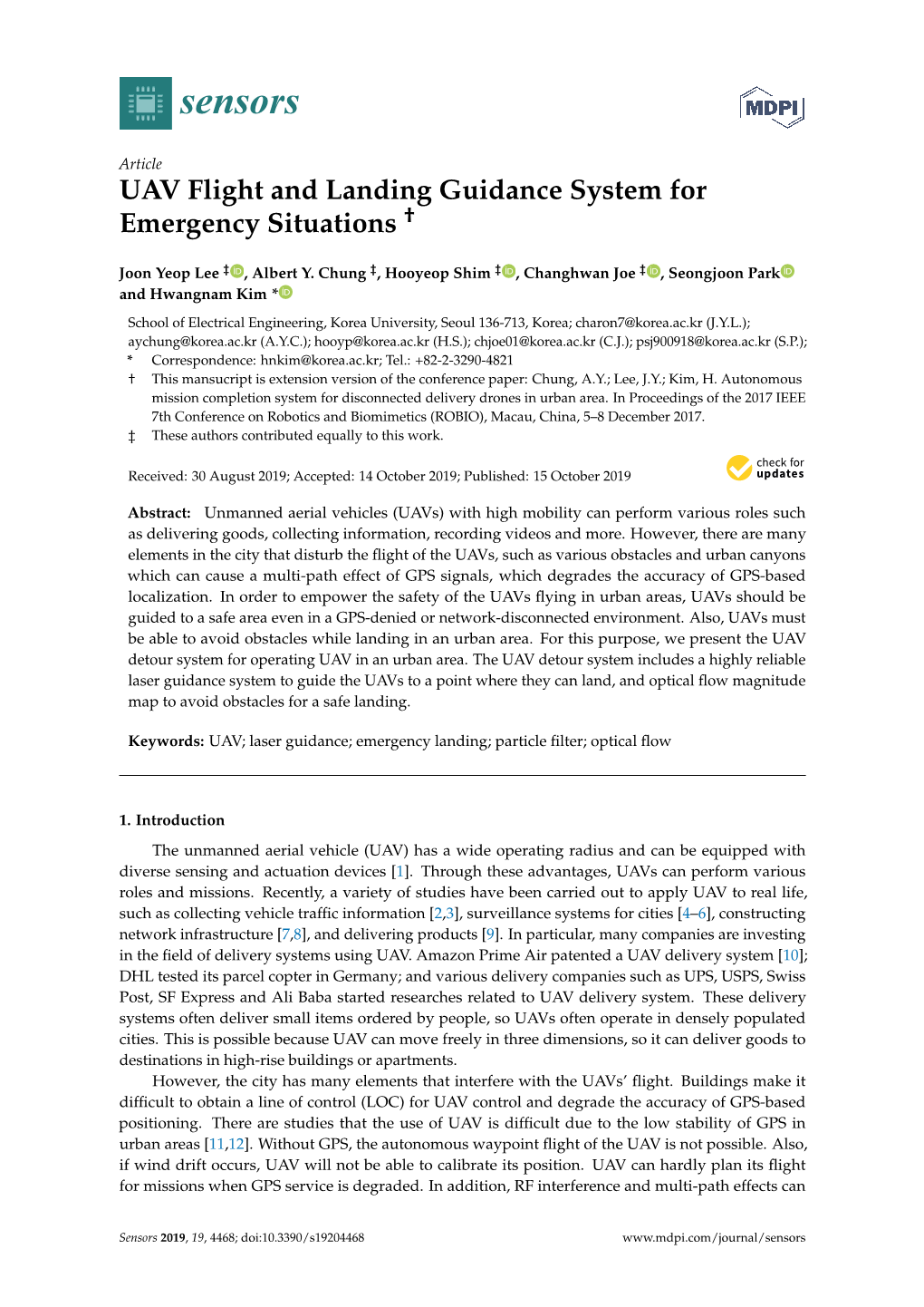 UAV Flight and Landing Guidance System for Emergency Situations †