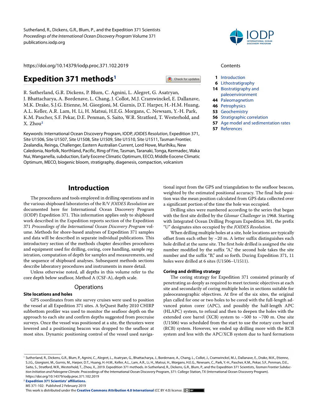 Expedition 371 Methods1 1 Introduction 6 Lithostratigraphy 14 Biostratigraphy and R