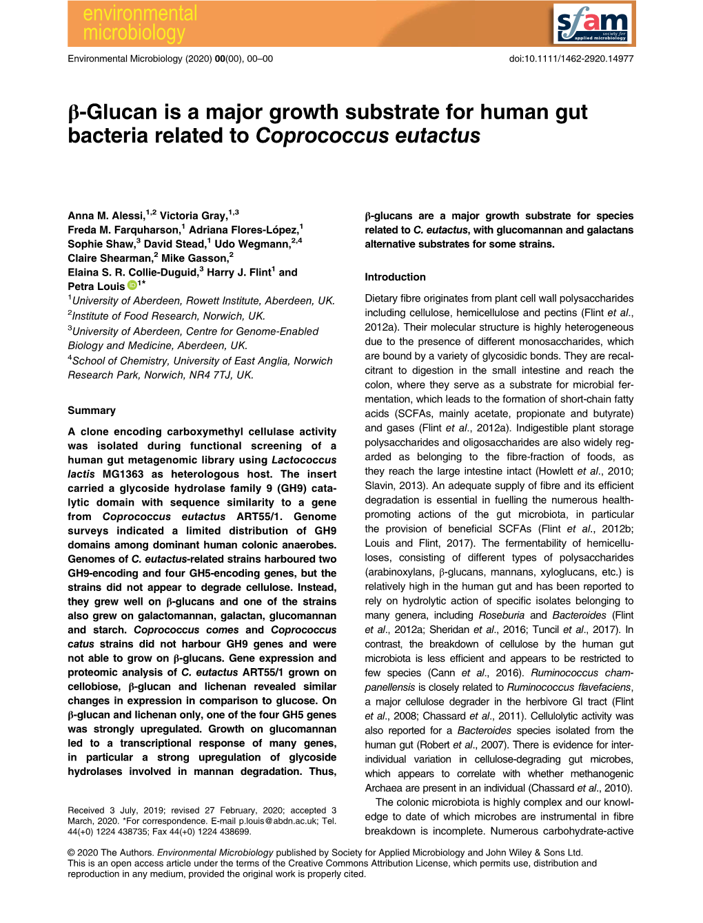 Β‐Glucan Is a Major Growth Substrate for Human Gut Bacteria Related To
