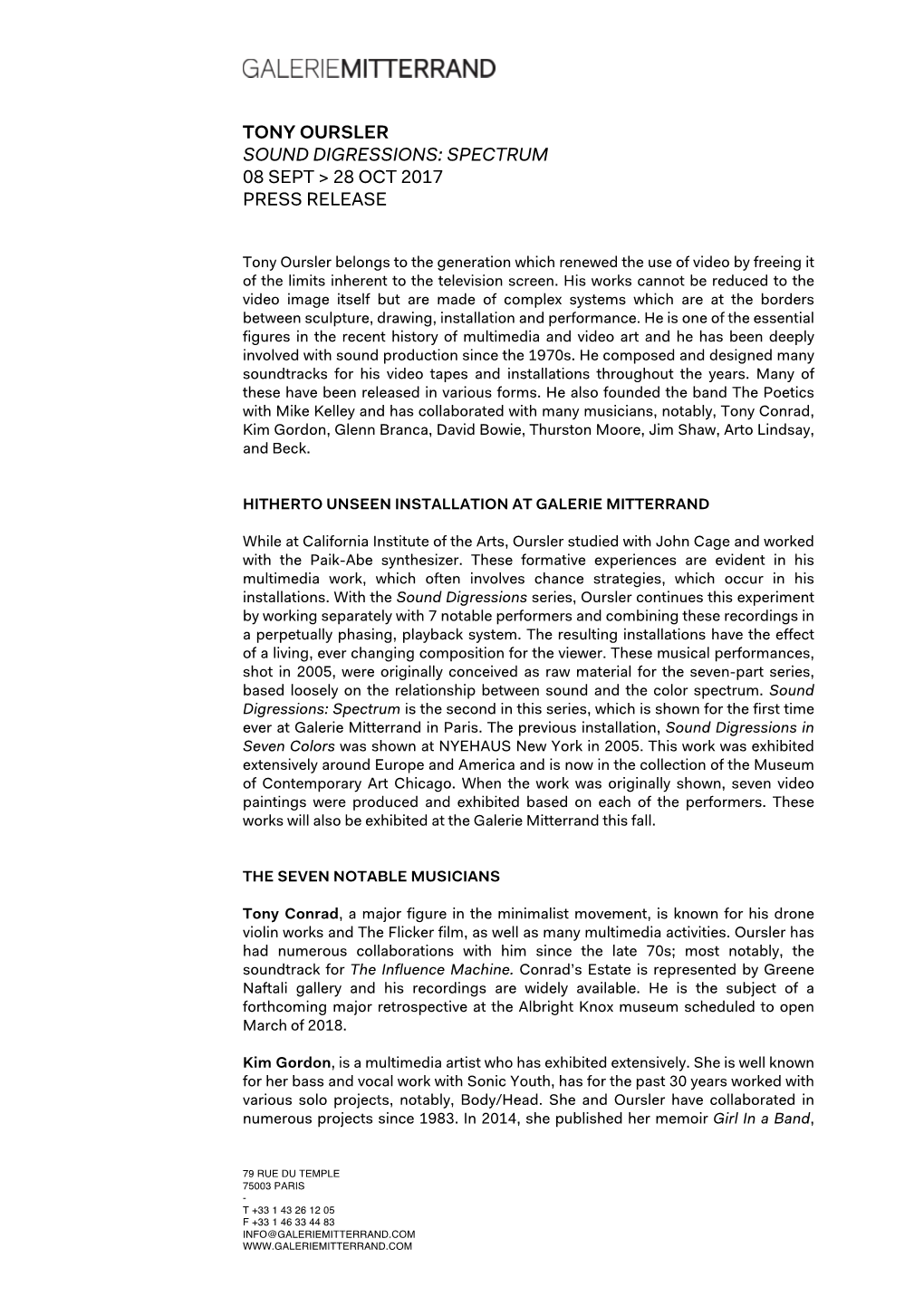 Tony Oursler Sound Digressions: Spectrum 08 Sept > 28 Oct 2017 Press Release