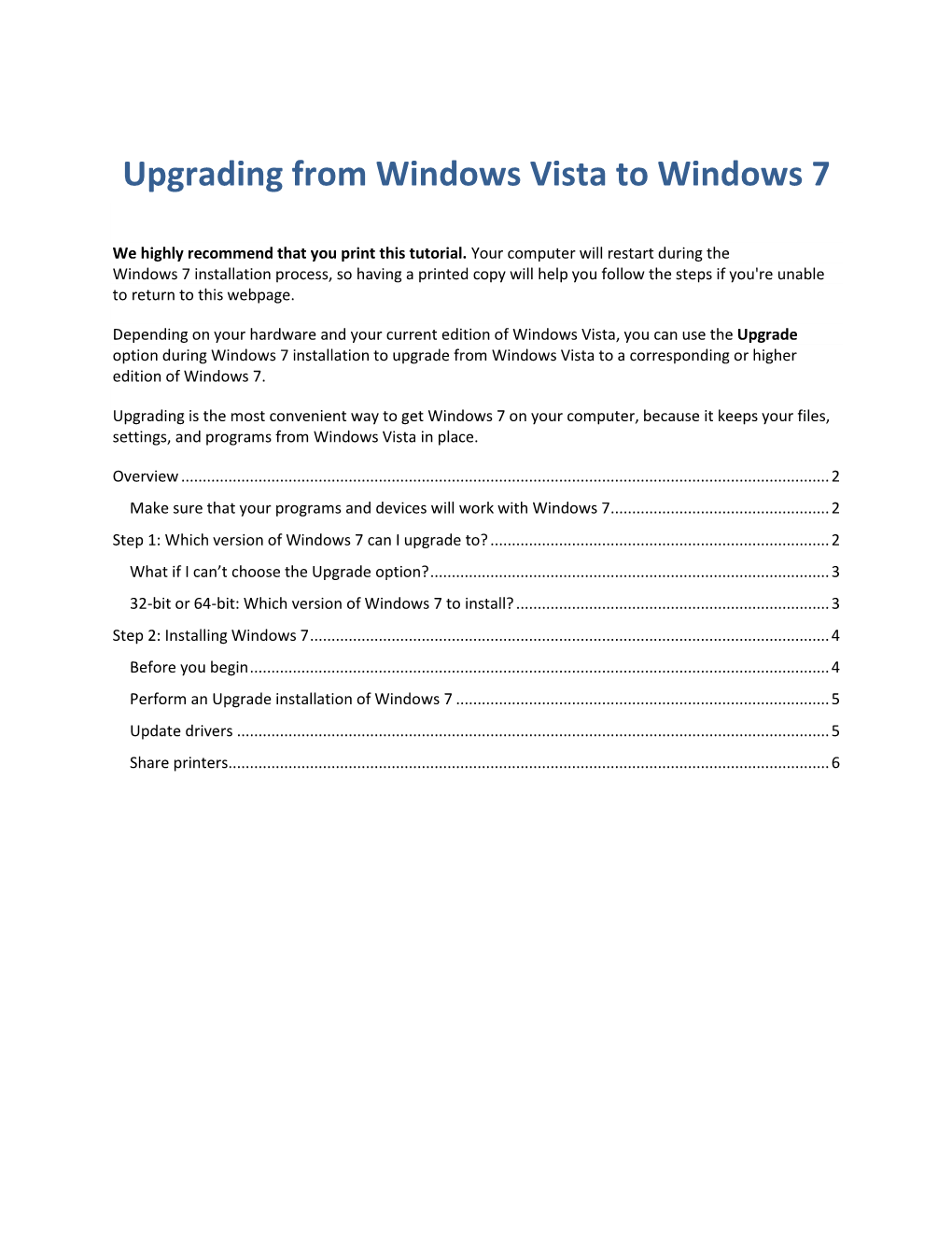 Upgrading from Windows Vista to Windows 7