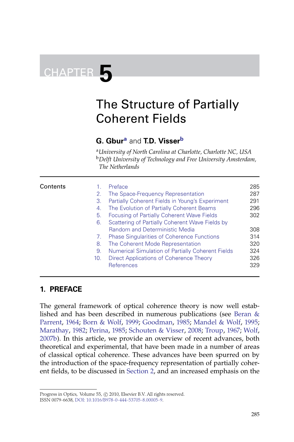 CHAPTER 5 the Structure of Partially Coherent Fields