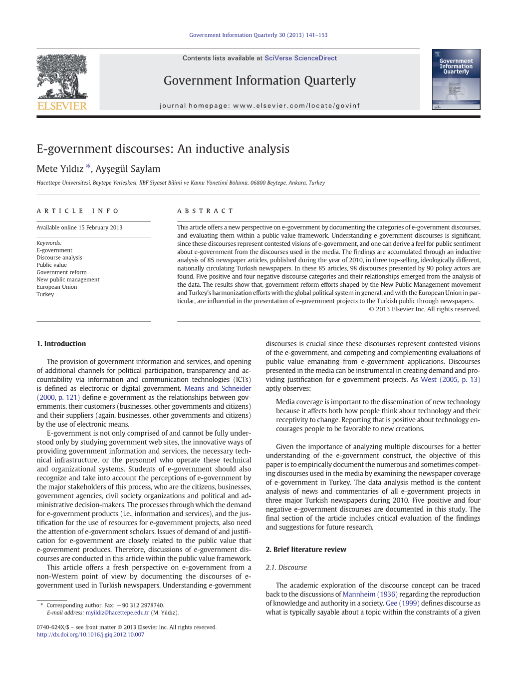 E-Government Discourses: an Inductive Analysis