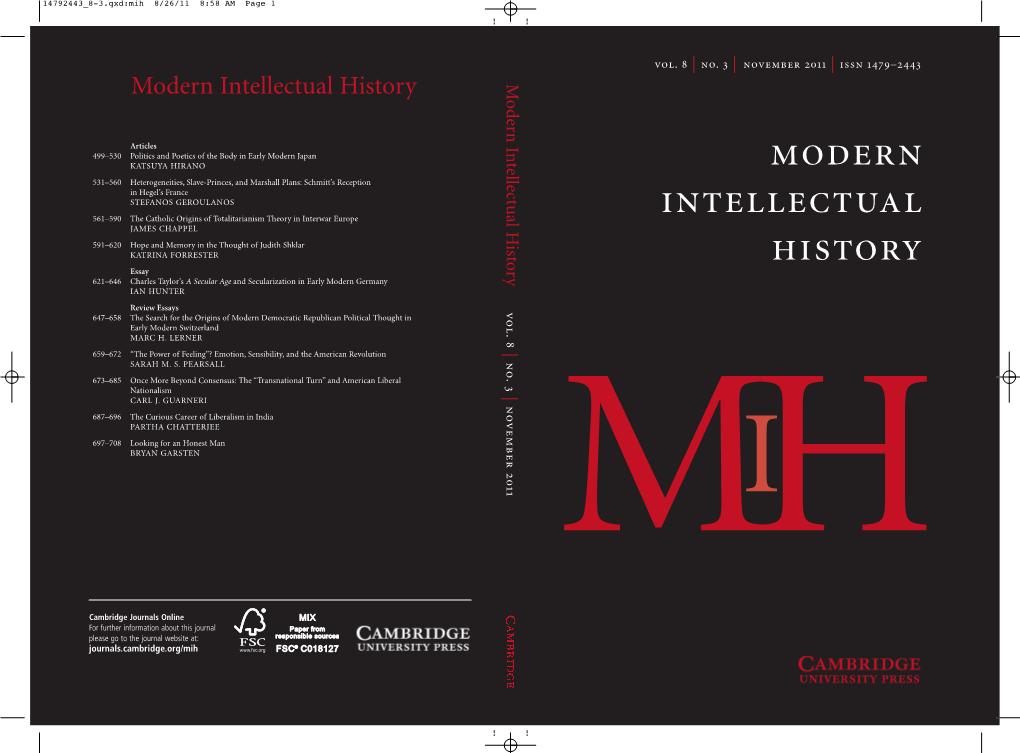 Modern Intellectual History Vol