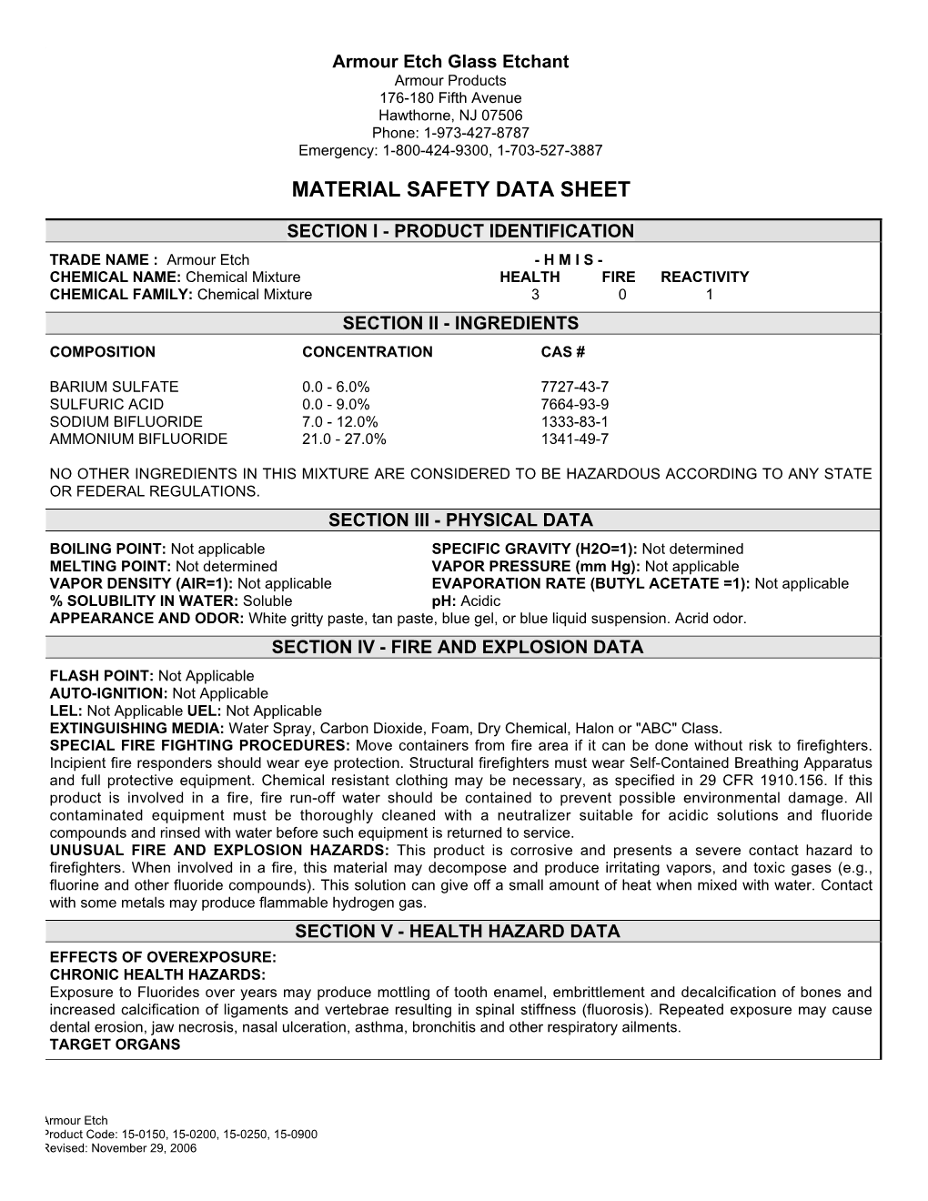 Material Safety Data Sheet