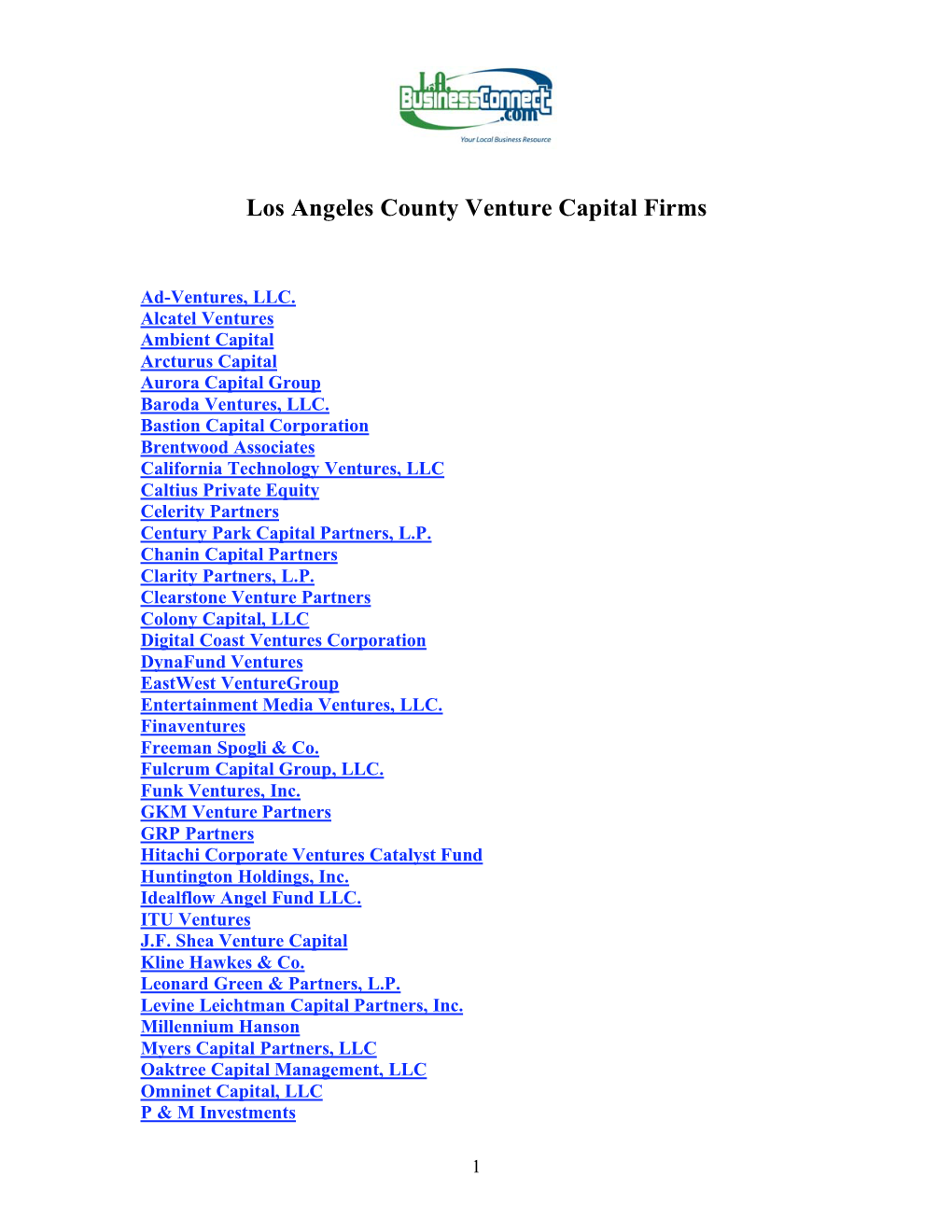 Los Angeles County Venture Capital Firms
