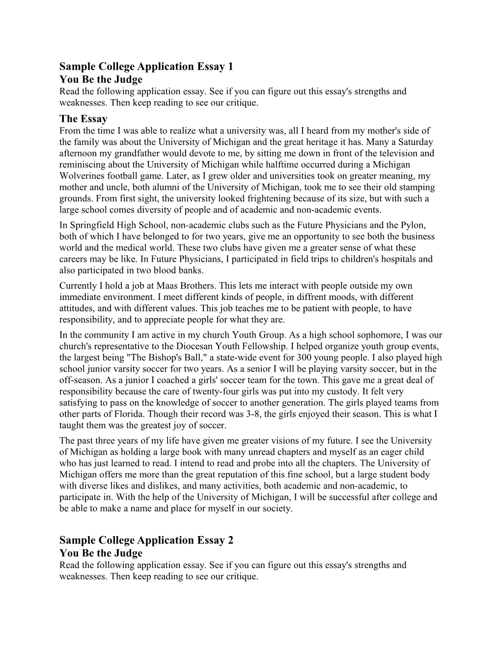 Sample College Application Essay 1