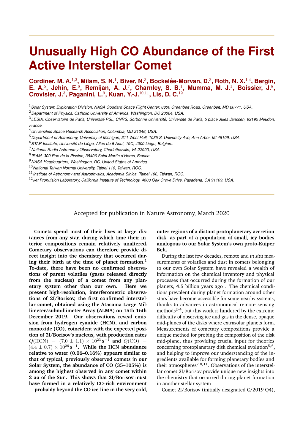 Unusually High CO Abundance of the First Active Interstellar Comet