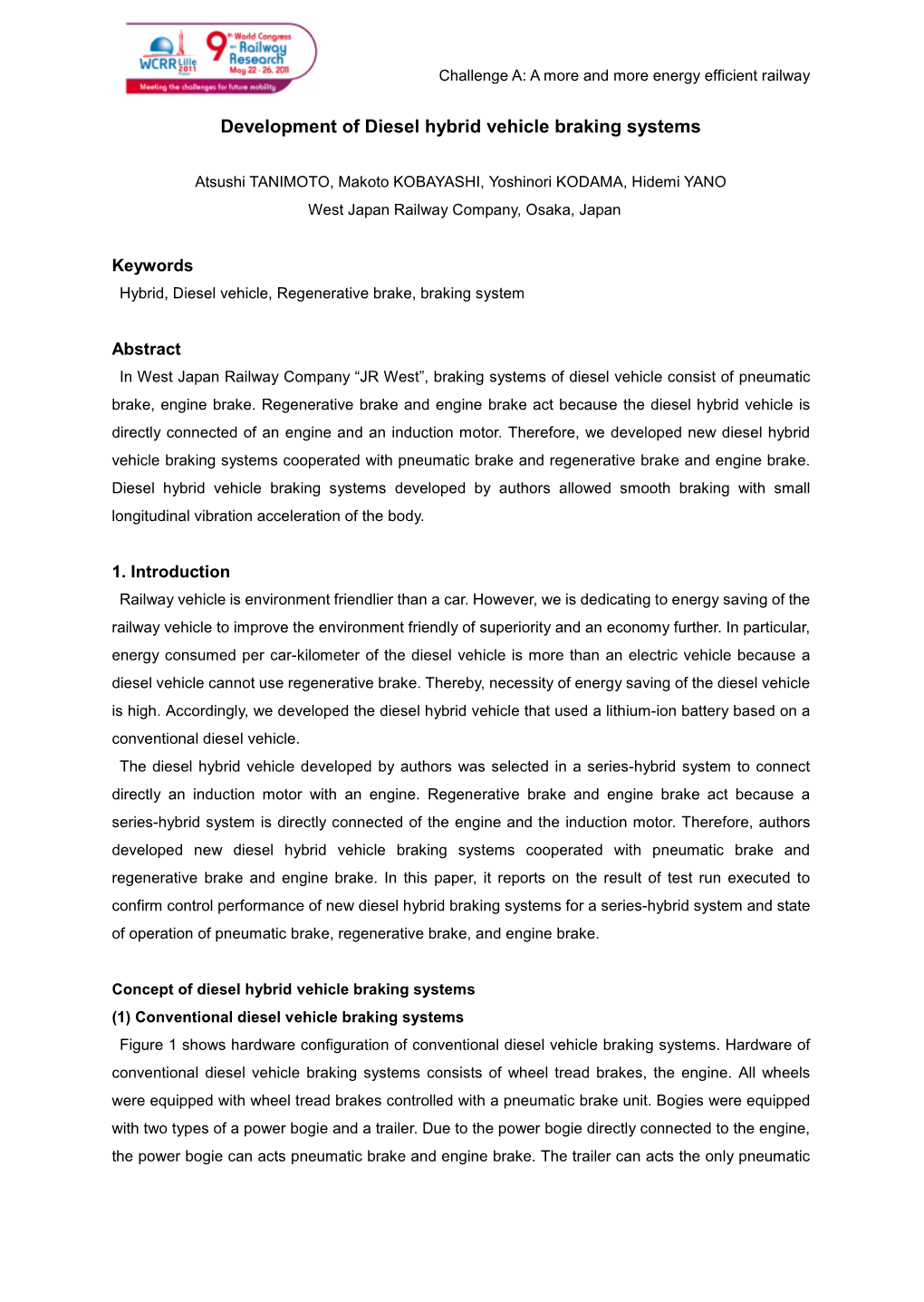 Development of Diesel Hybrid Vehicle Braking Systems