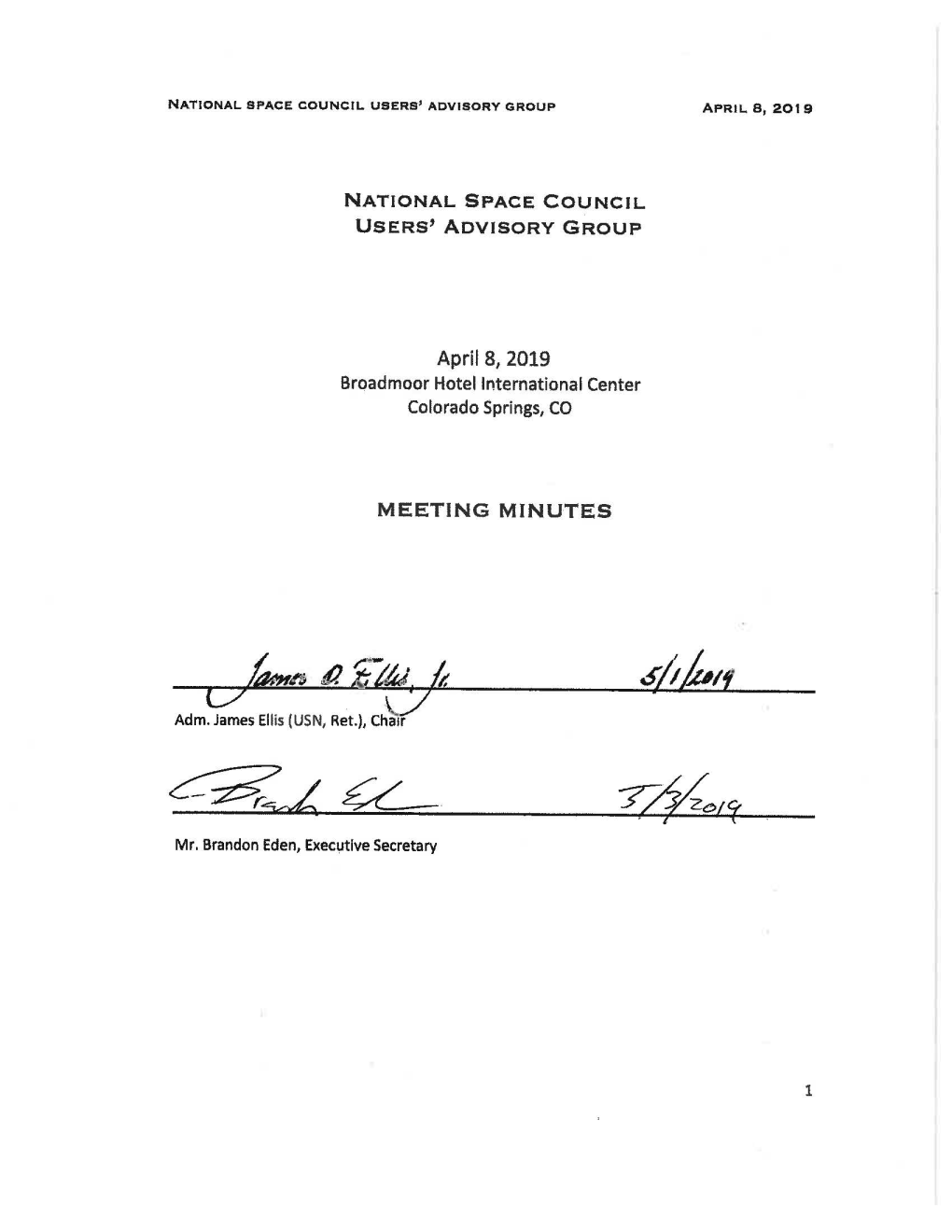 National Space Council Users' Advisory Group April 8 1 201 9