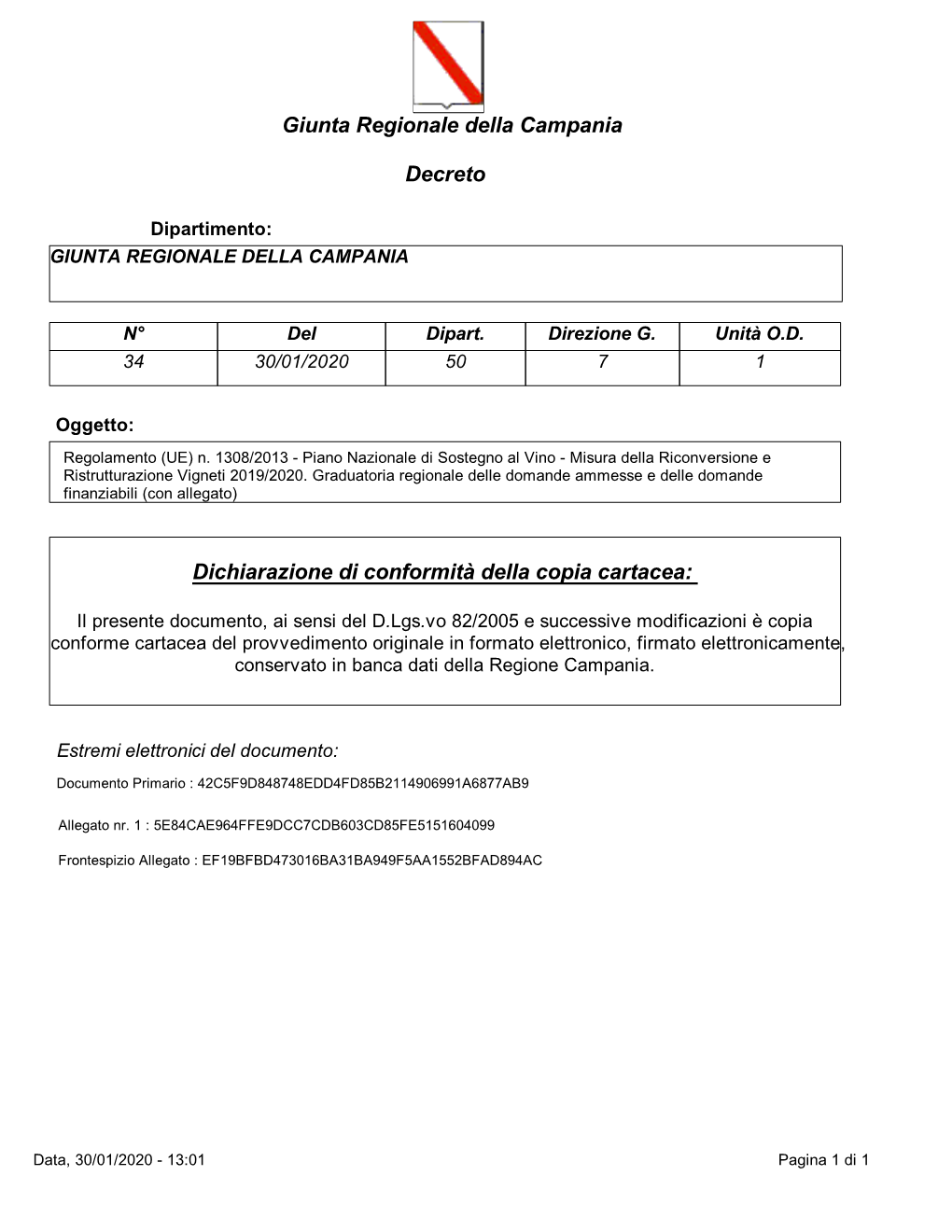 Giunta Regionale Della Campania Decreto Dichiarazione Di Conformità