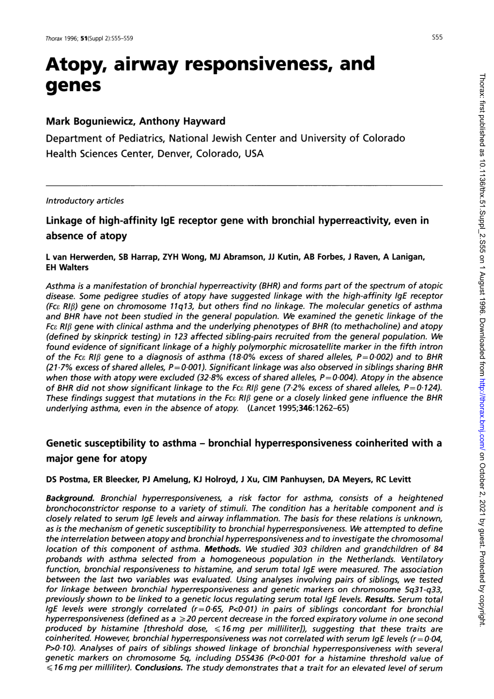 Atopy, Airway Responsiveness, and Thorax: First Published As 10.1136/Thx.51.Suppl 2.S55 on 1 August 1996