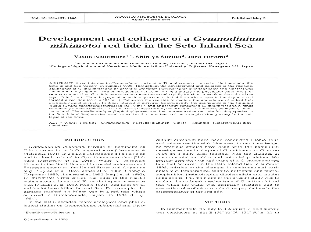 Development and Collapse of a Gymnodinium Mikimotoi Red Tide in the Seto Inland Sea