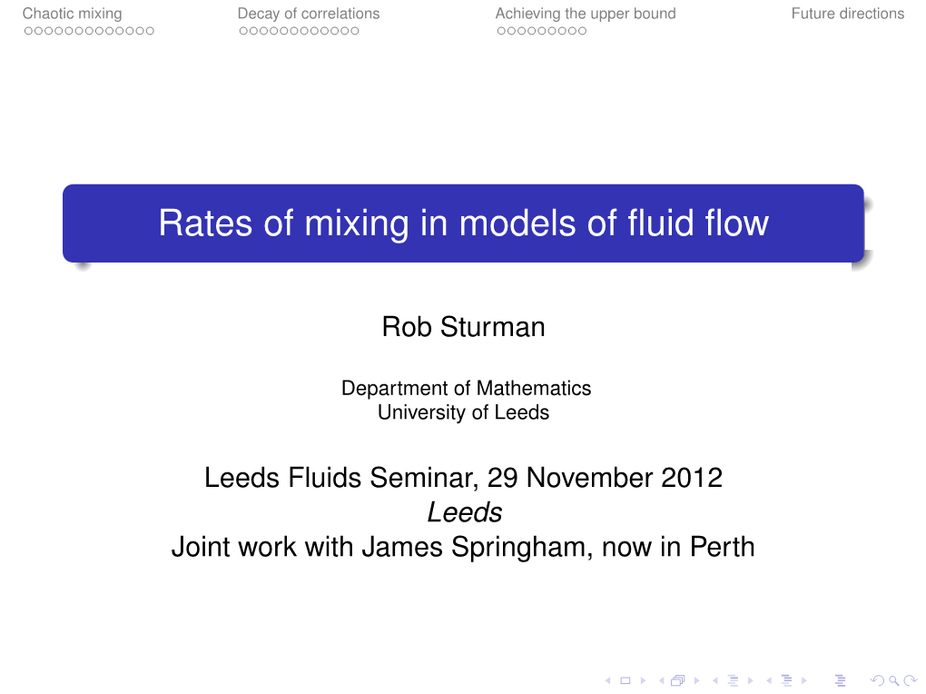 Rates of Mixing in Models of Fluid Flow