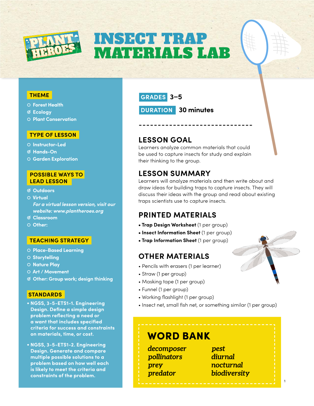 Insect Trap Materials Lab