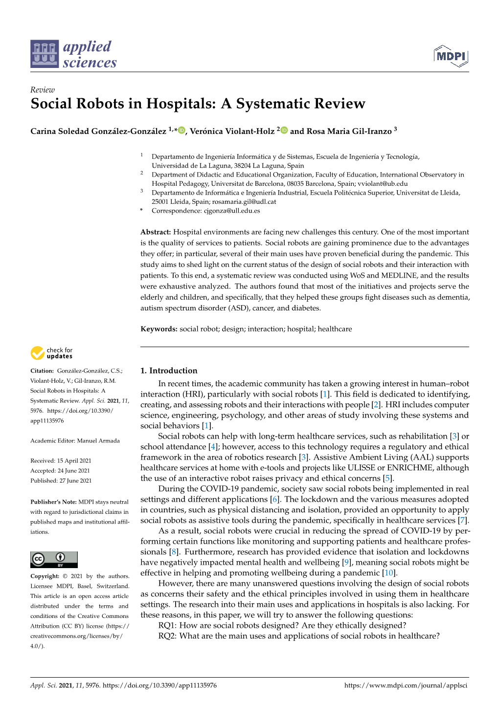 Social Robots in Hospitals: a Systematic Review