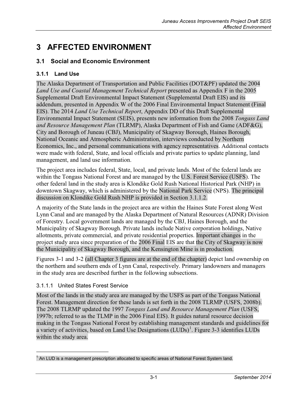 Juneau Access Improvements Project Draft Supplementary Environmental