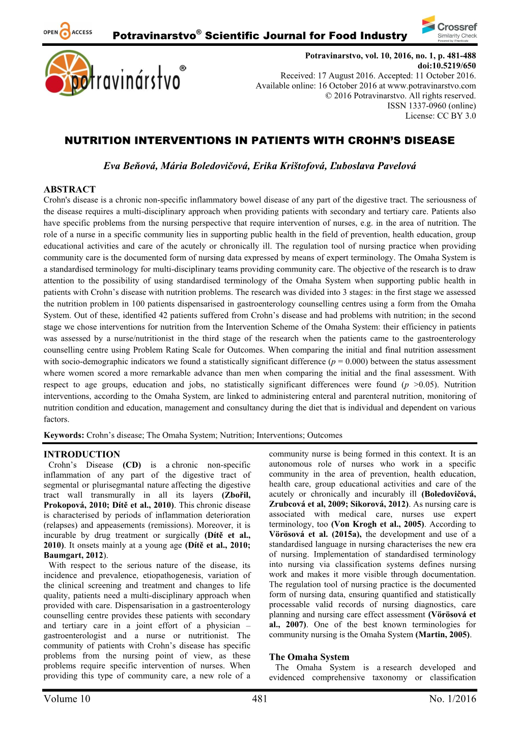 Potravinarstvo® Scientific Journal for Food Industry Volume 10 481 No. 1