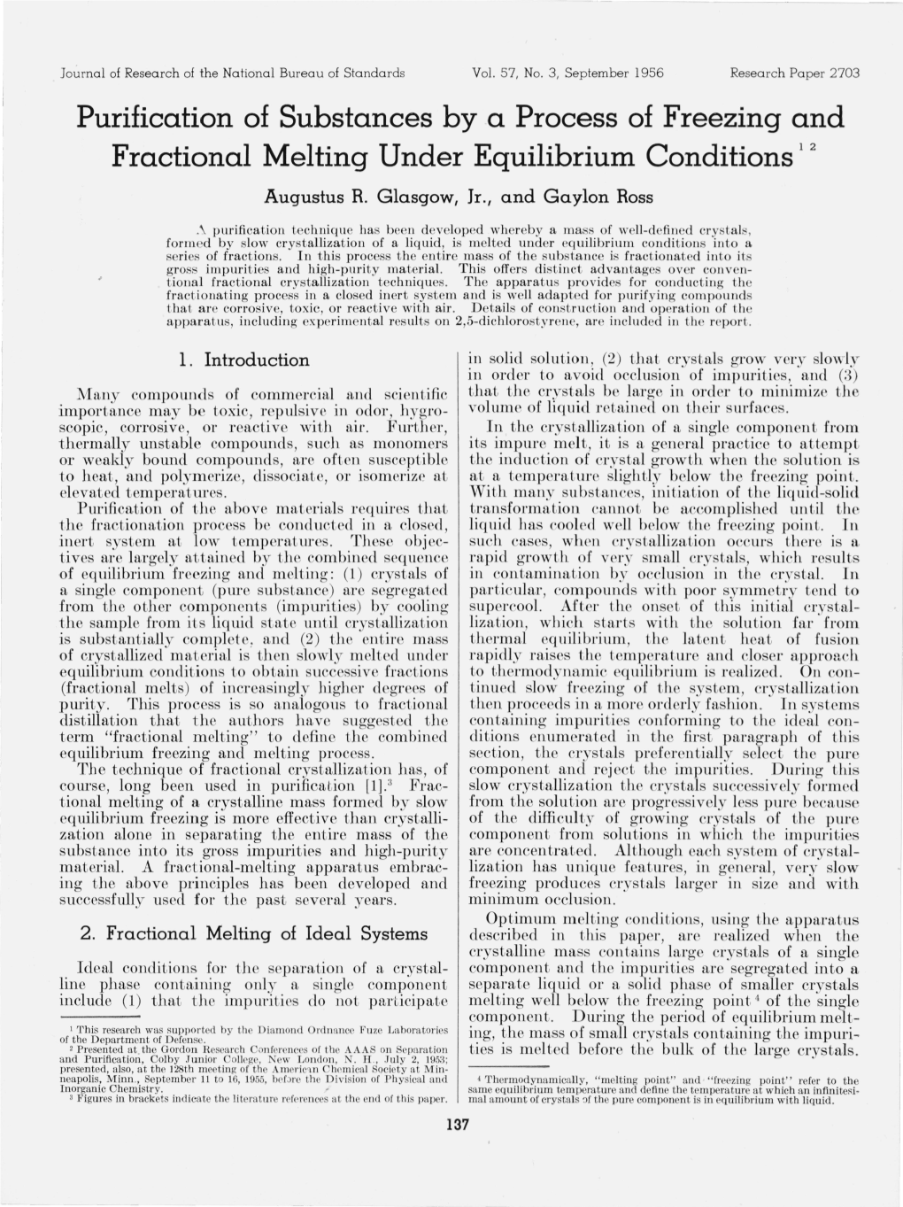 Purification of Substances by a Process of Freezing and Fractional