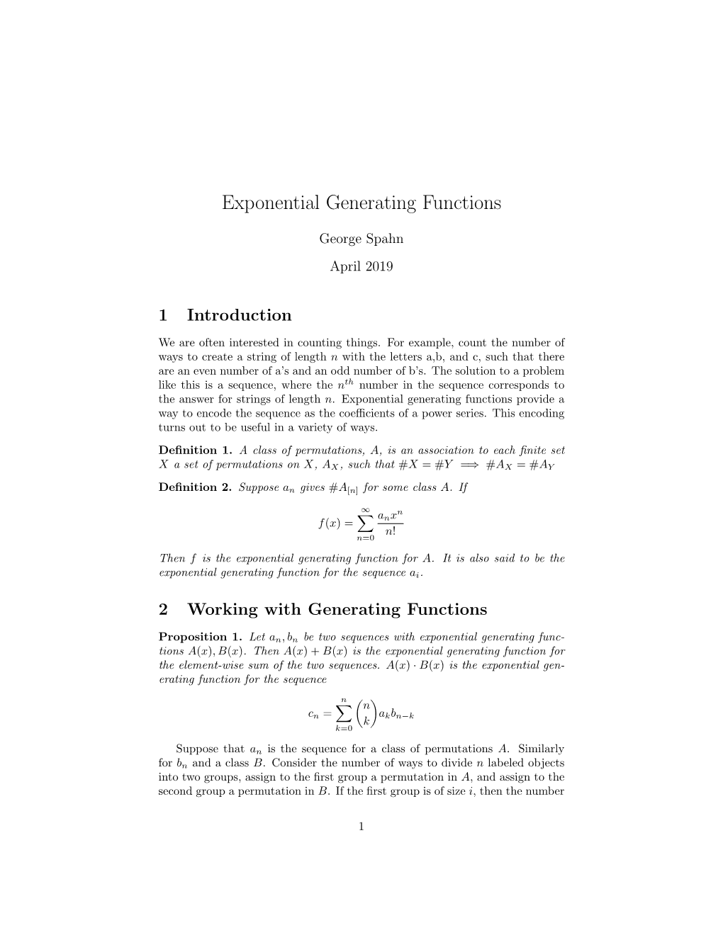 Exponential Generating Functions