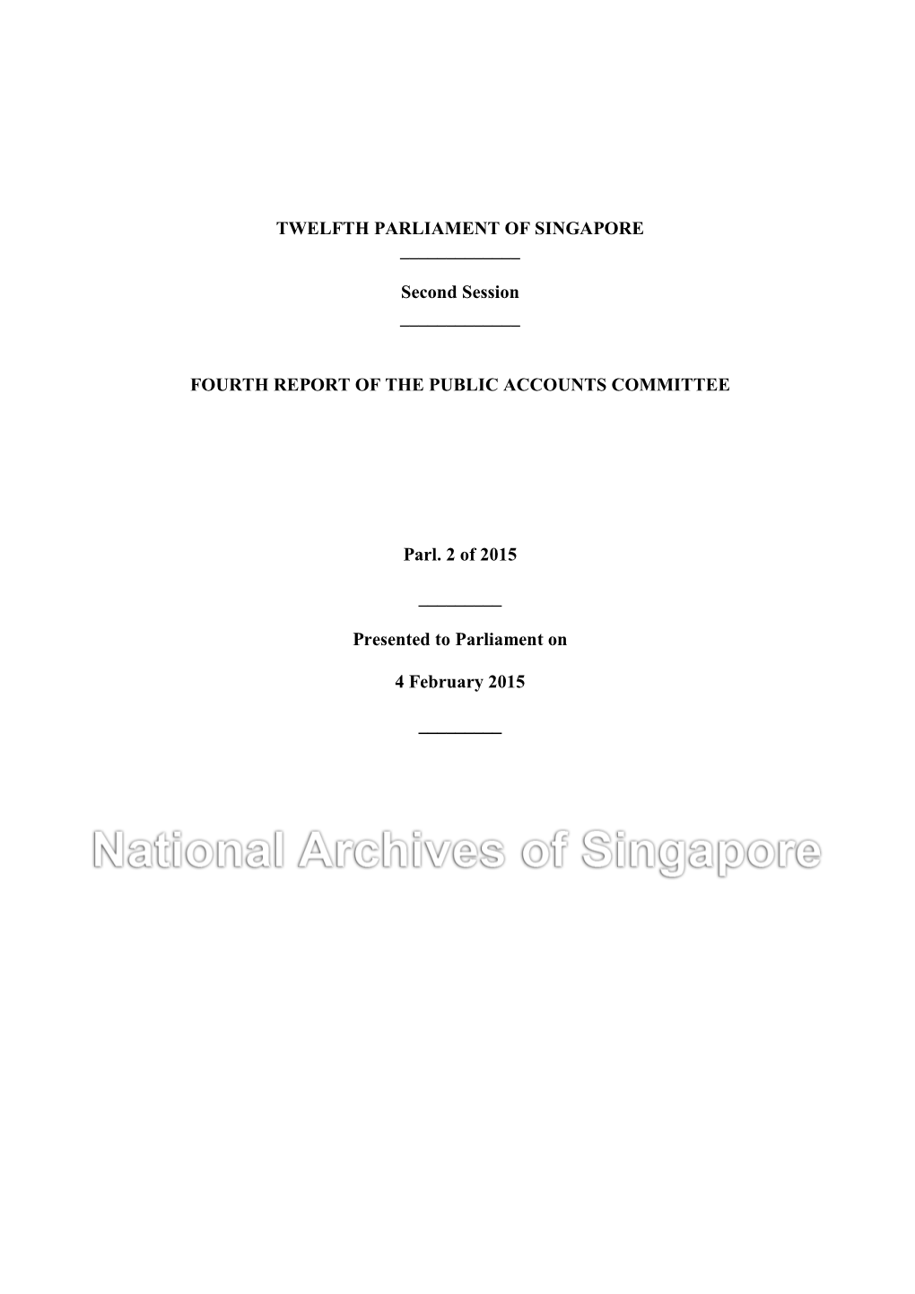 FOURTH REPORT of the PUBLIC ACCOUNTS COMMITTEE Parl