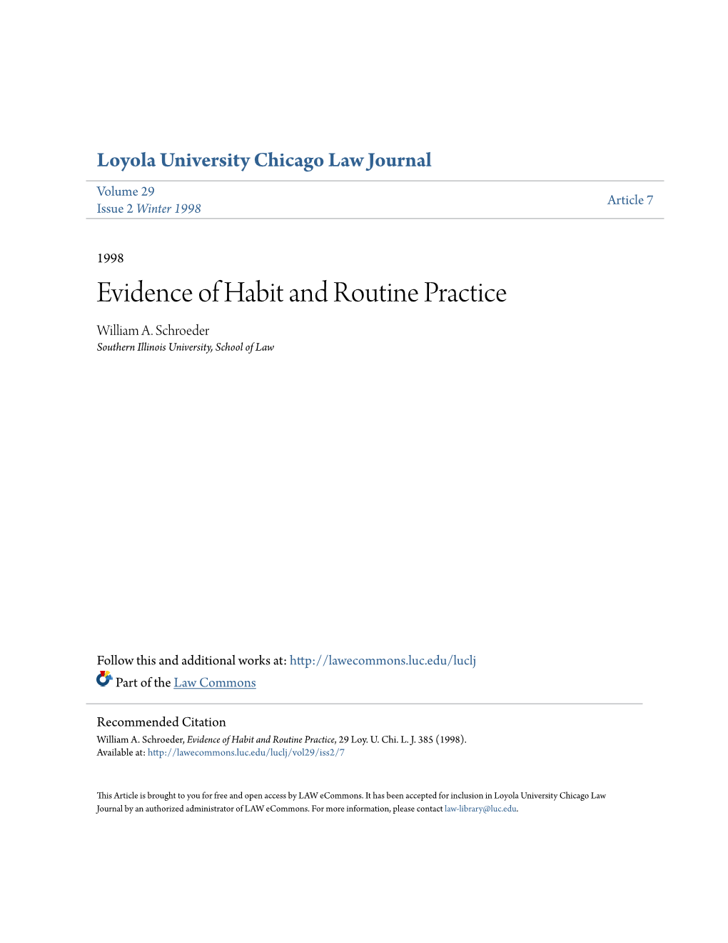 Evidence of Habit and Routine Practice William A