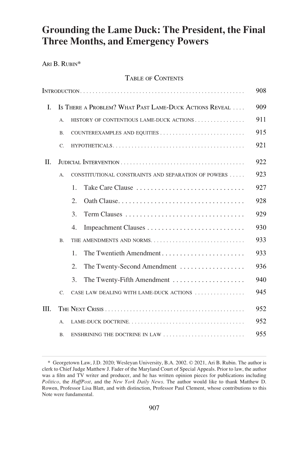 Grounding the Lame Duck: the President, the Final Three Months, and Emergency Powers