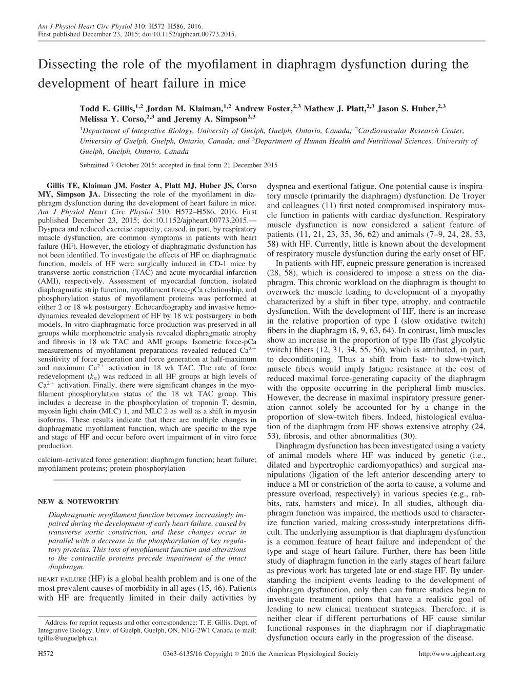 Dissecting the Role of the Myofilament in Diaphragm Dysfunction During The