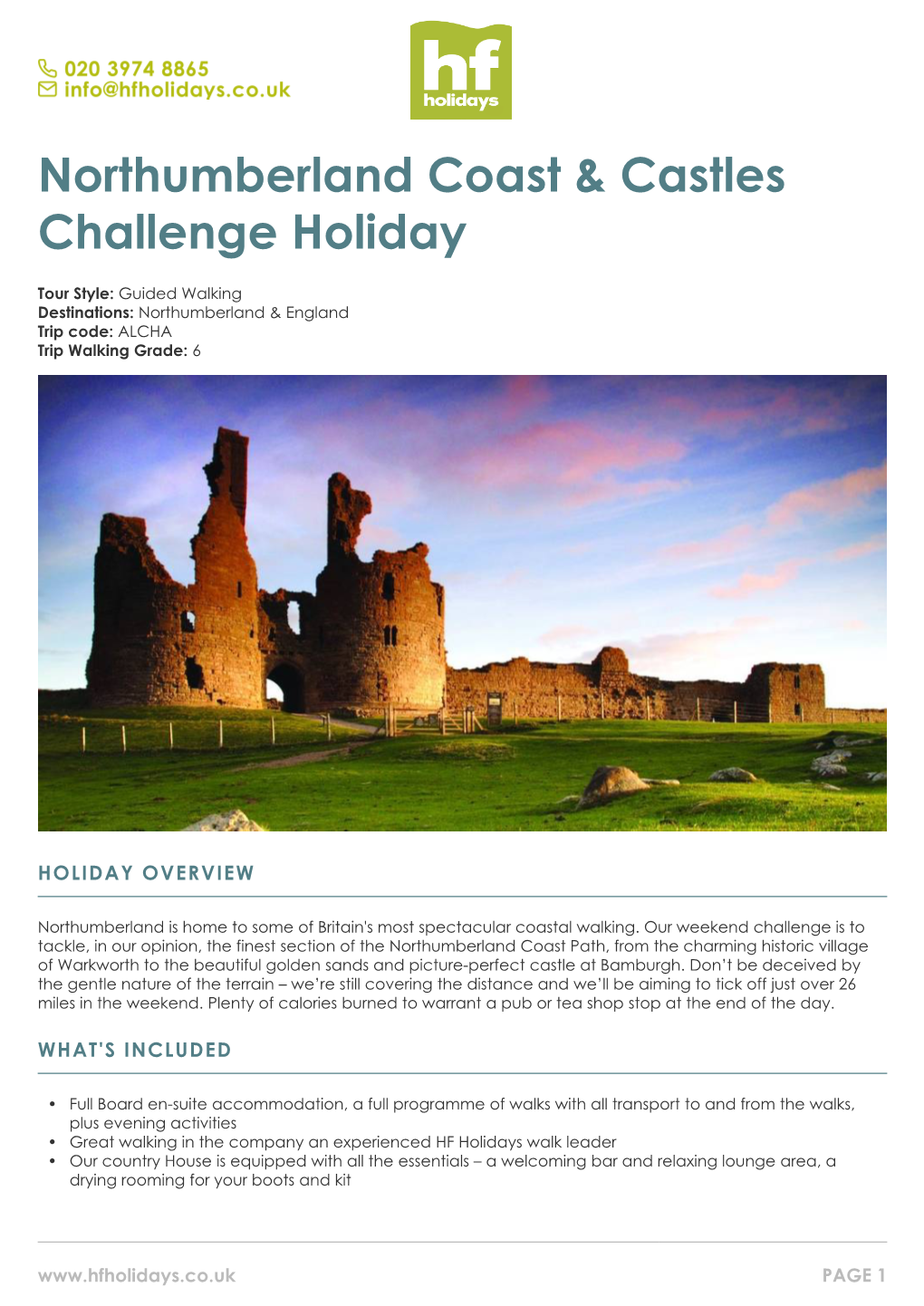 Northumberland Coast & Castles Challenge Holiday