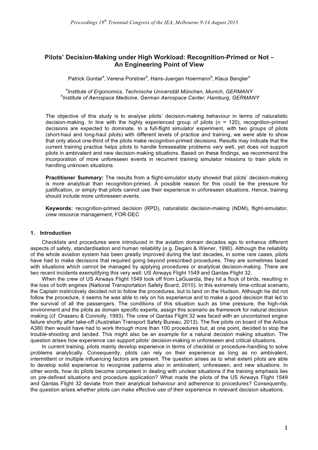 1 Pilots' Decision-Making Under High Workload: Recognition-Primed Or