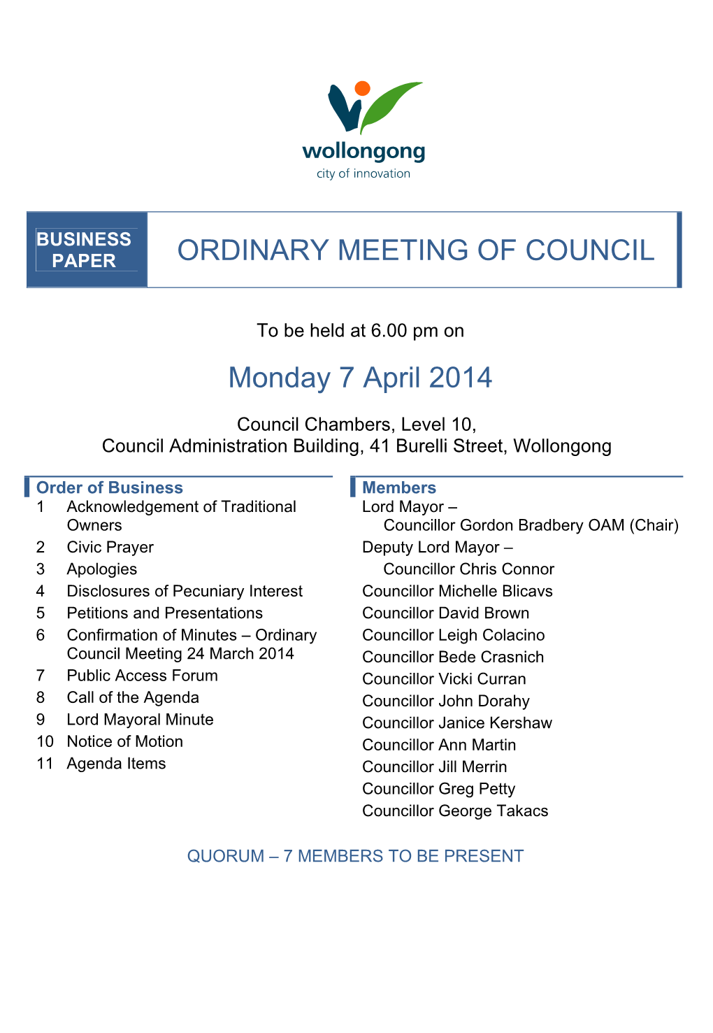 Council Business Paper 7 April 2014