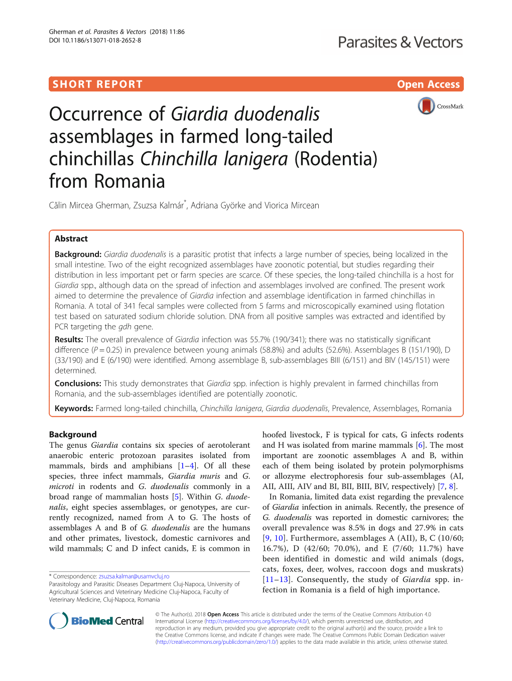 Occurrence of Giardia Duodenalis Assemblages in Farmed Long-Tailed