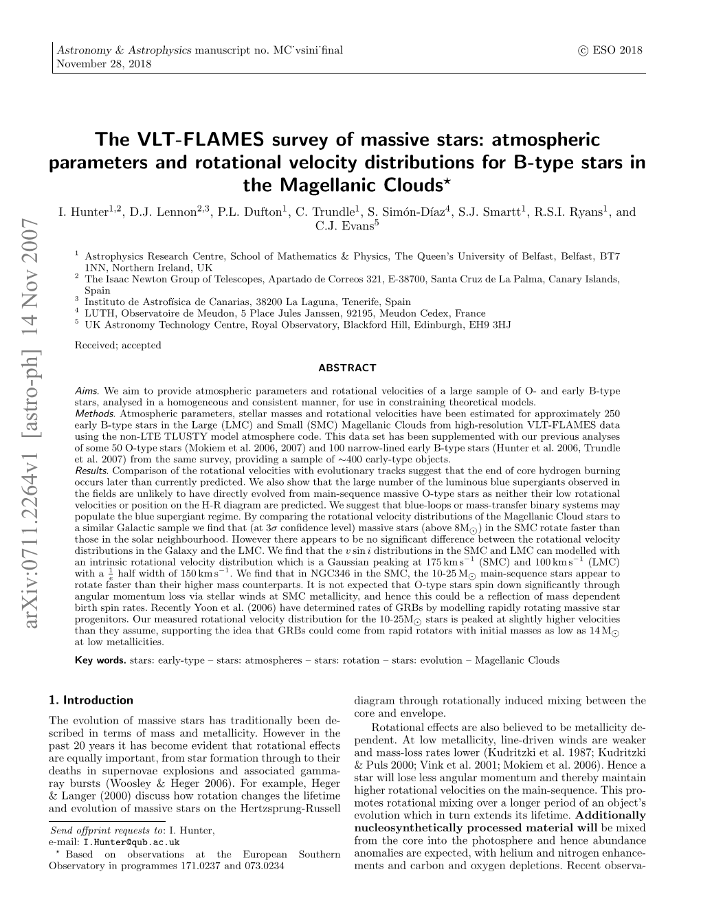 Atmospheric Parameters and Rotational Velocity Distributions for B