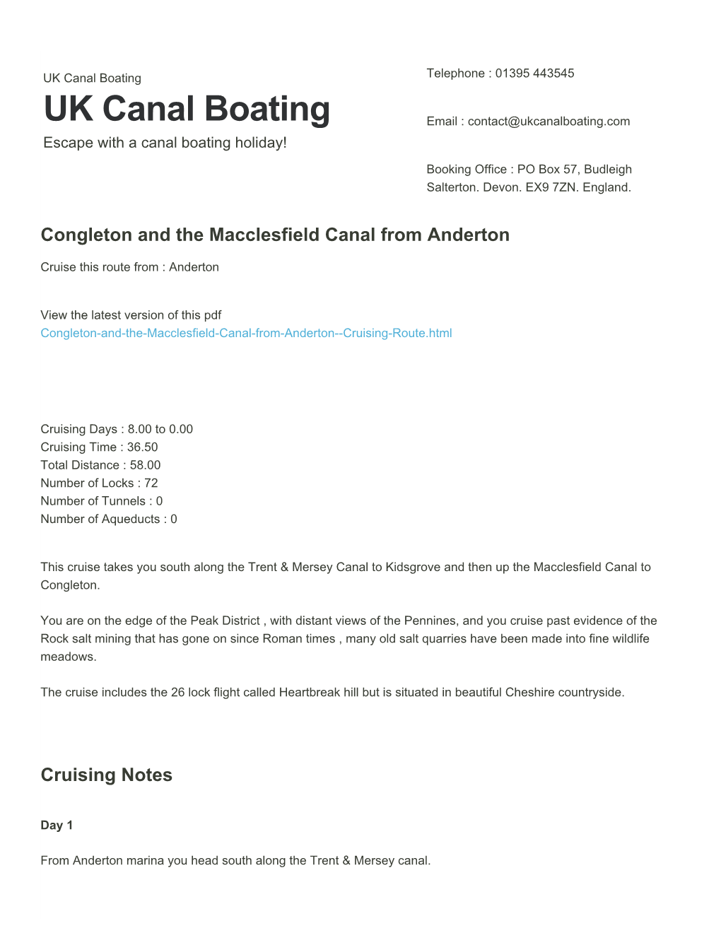 Congleton and the Macclesfield Canal from Anderton | UK Canal Boating