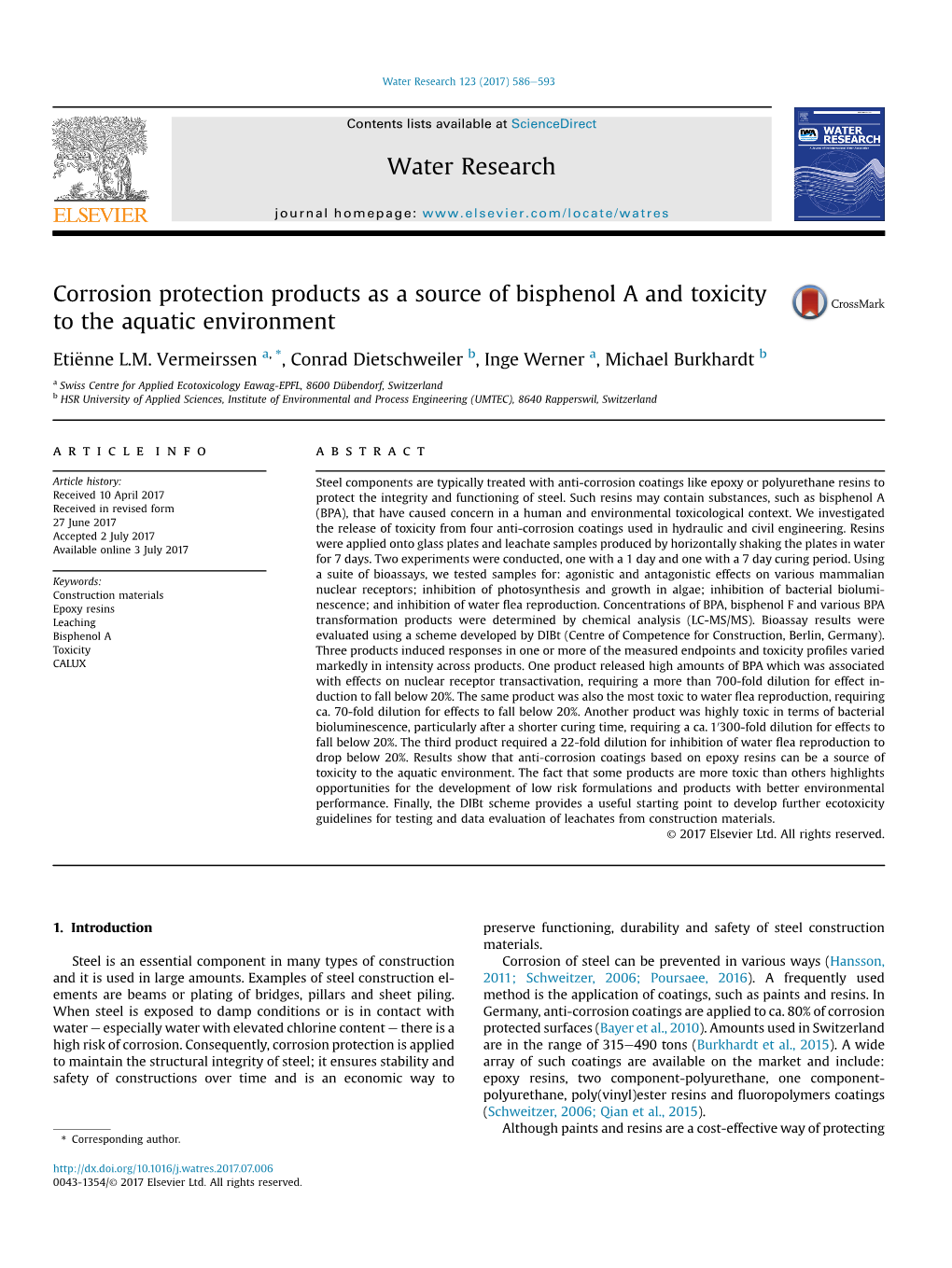 Corrosion Protection Products As a Source of Bisphenol a and Toxicity to the Aquatic Environment