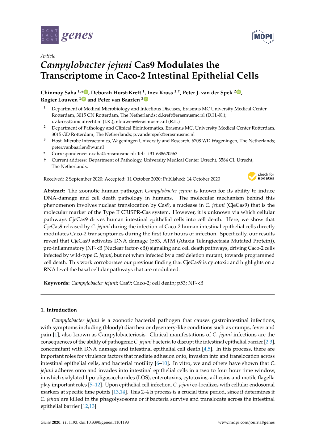 Campylobacter Jejuni Cas9 Modulates the Transcriptome in Caco-2 Intestinal Epithelial Cells