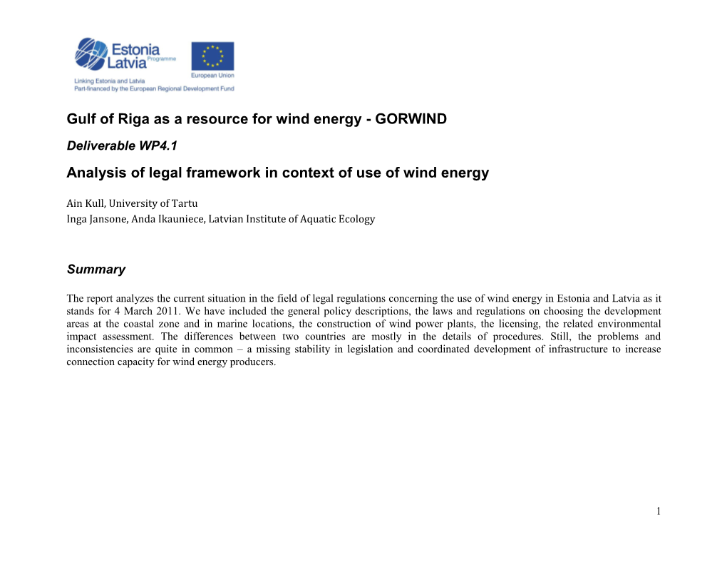 Deliverable WP4.1 Analysis of Legal Framework in Context of Use of Wind Energy