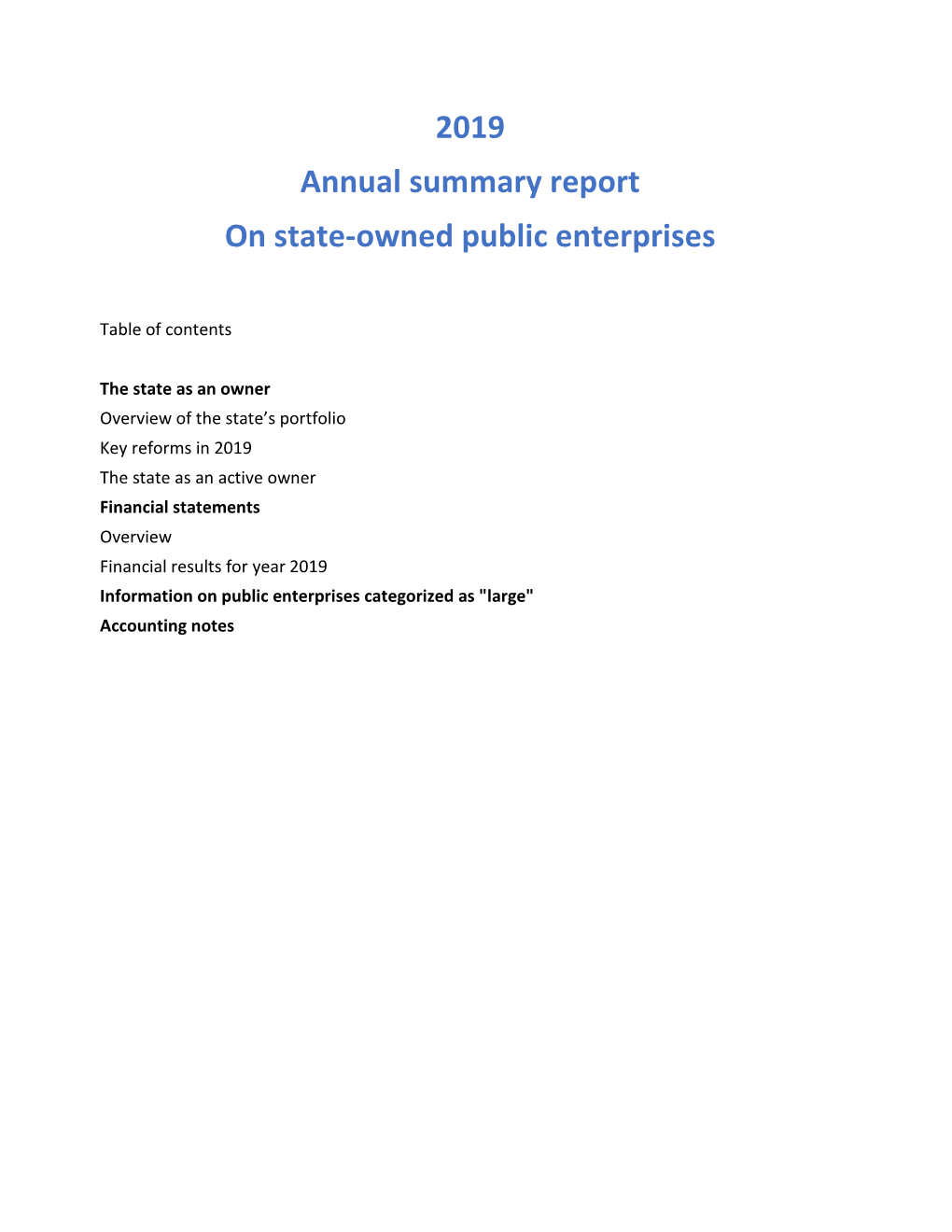 2019 Annual Summary Report on State-Owned Public Enterprises