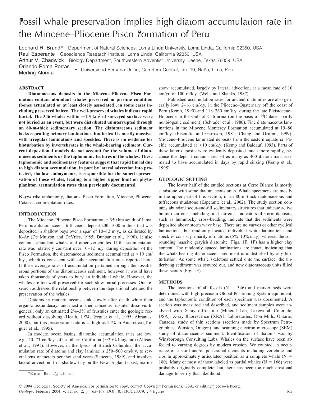 Fossil Whale Preservation Implies High Diatom Accumulation Rate in the Miocene–Pliocene Pisco Formation of Peru