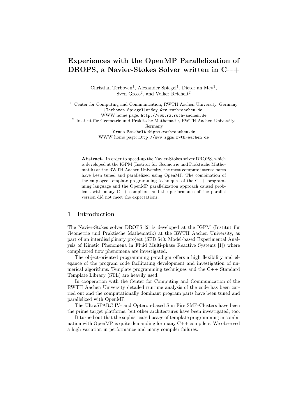 Experiences with the Openmp Parallelization of DROPS, a Navier-Stokes Solver Written in C++