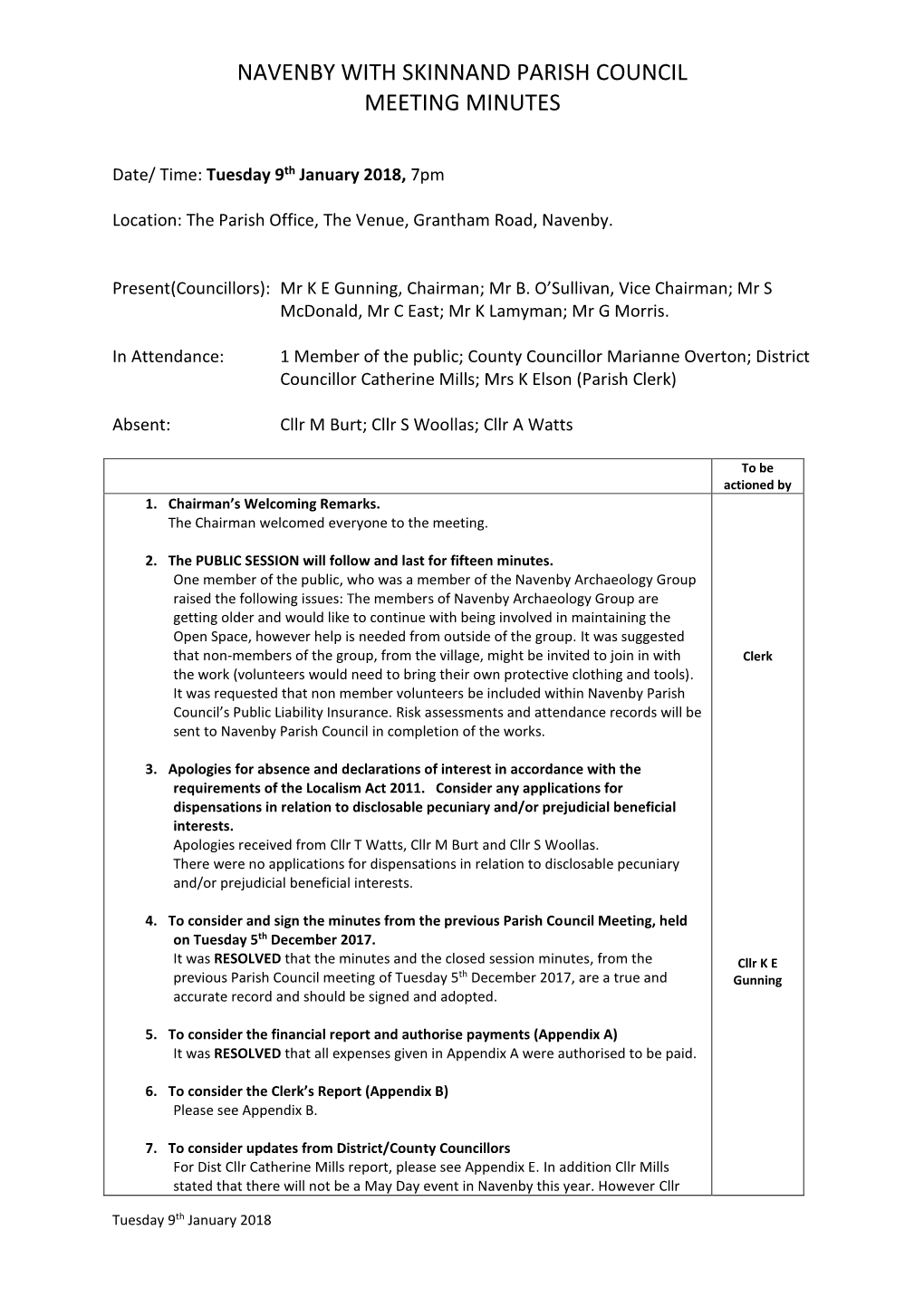 Navenby with Skinnand Parish Council Meeting Minutes