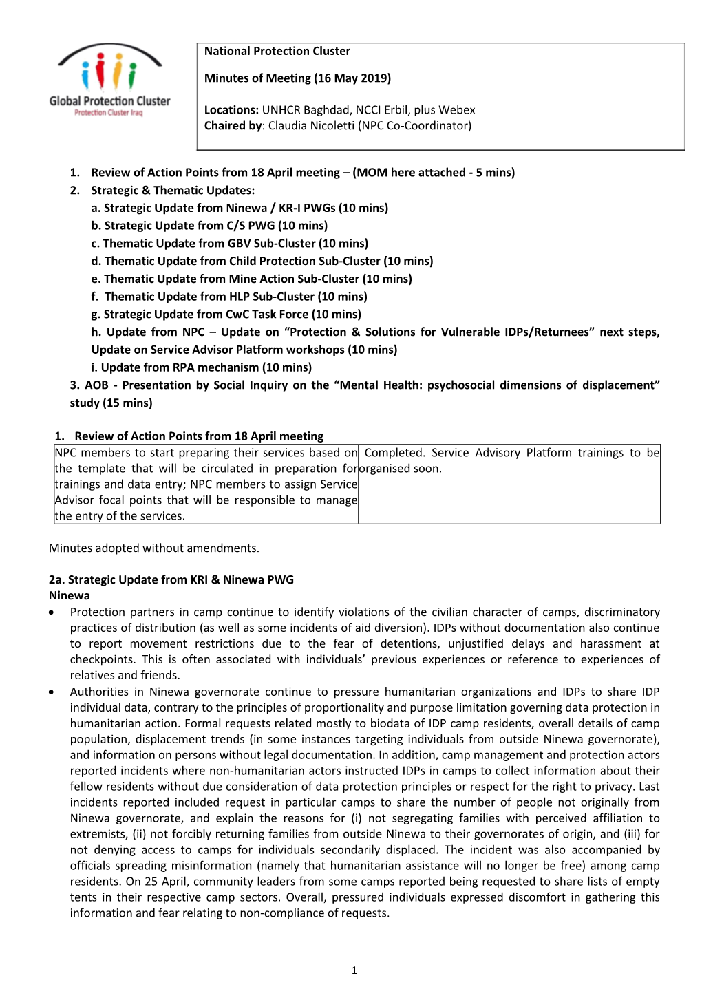 (16 May 2019) Locations: UNHCR Baghdad