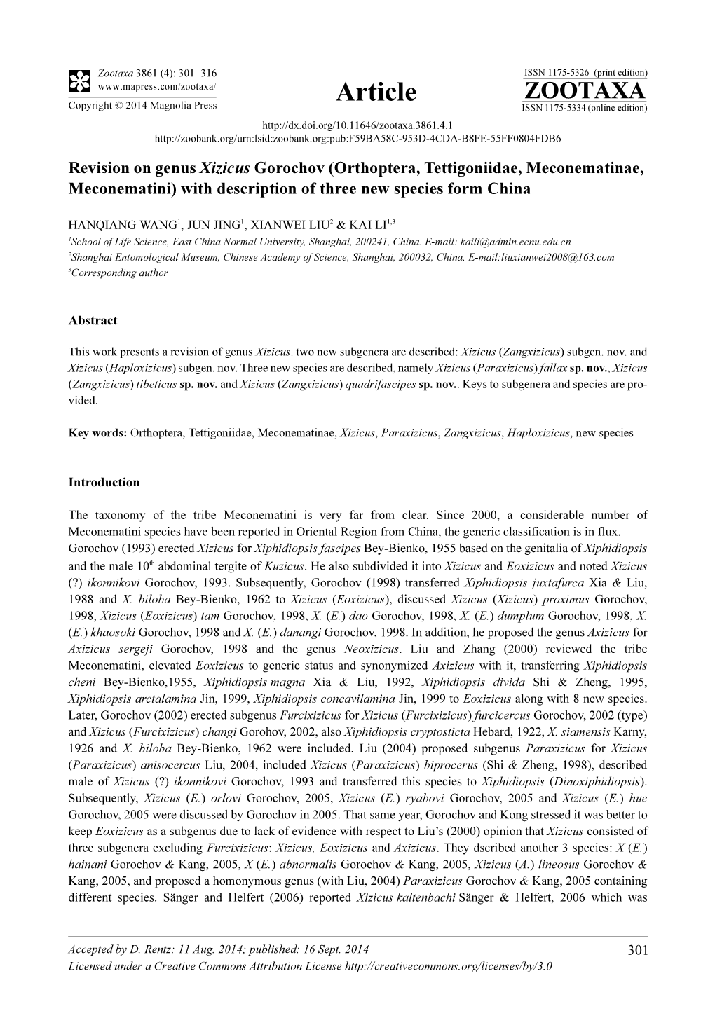 Orthoptera, Tettigoniidae, Meconematinae, Meconematini) with Description of Three New Species Form China