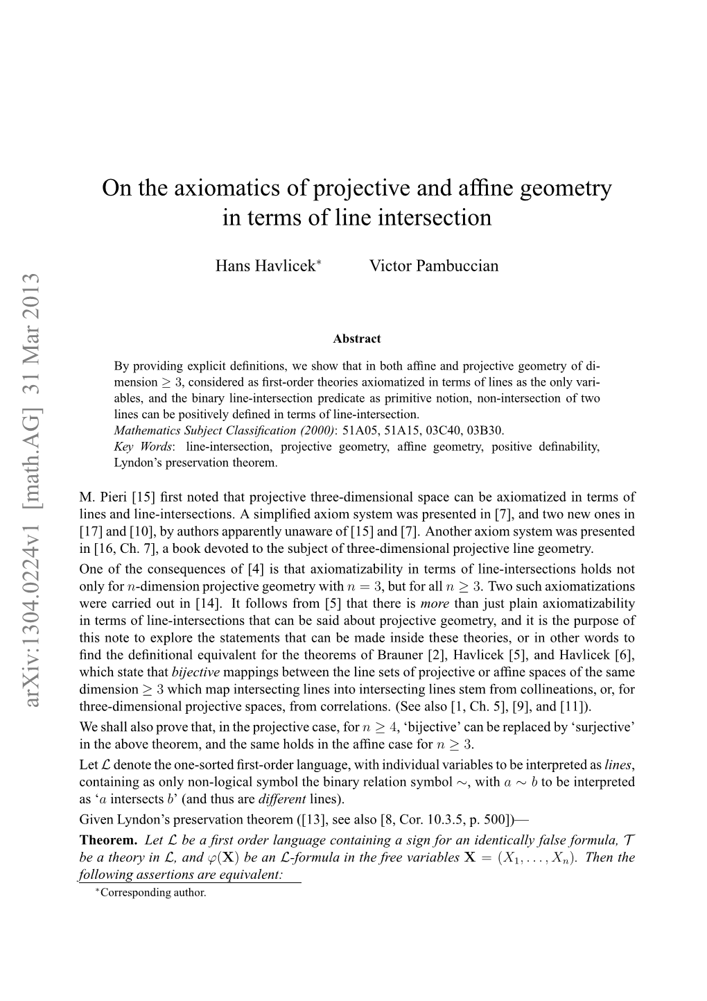 On the Axiomatics of Projective and Affine Geometry in Terms of Line