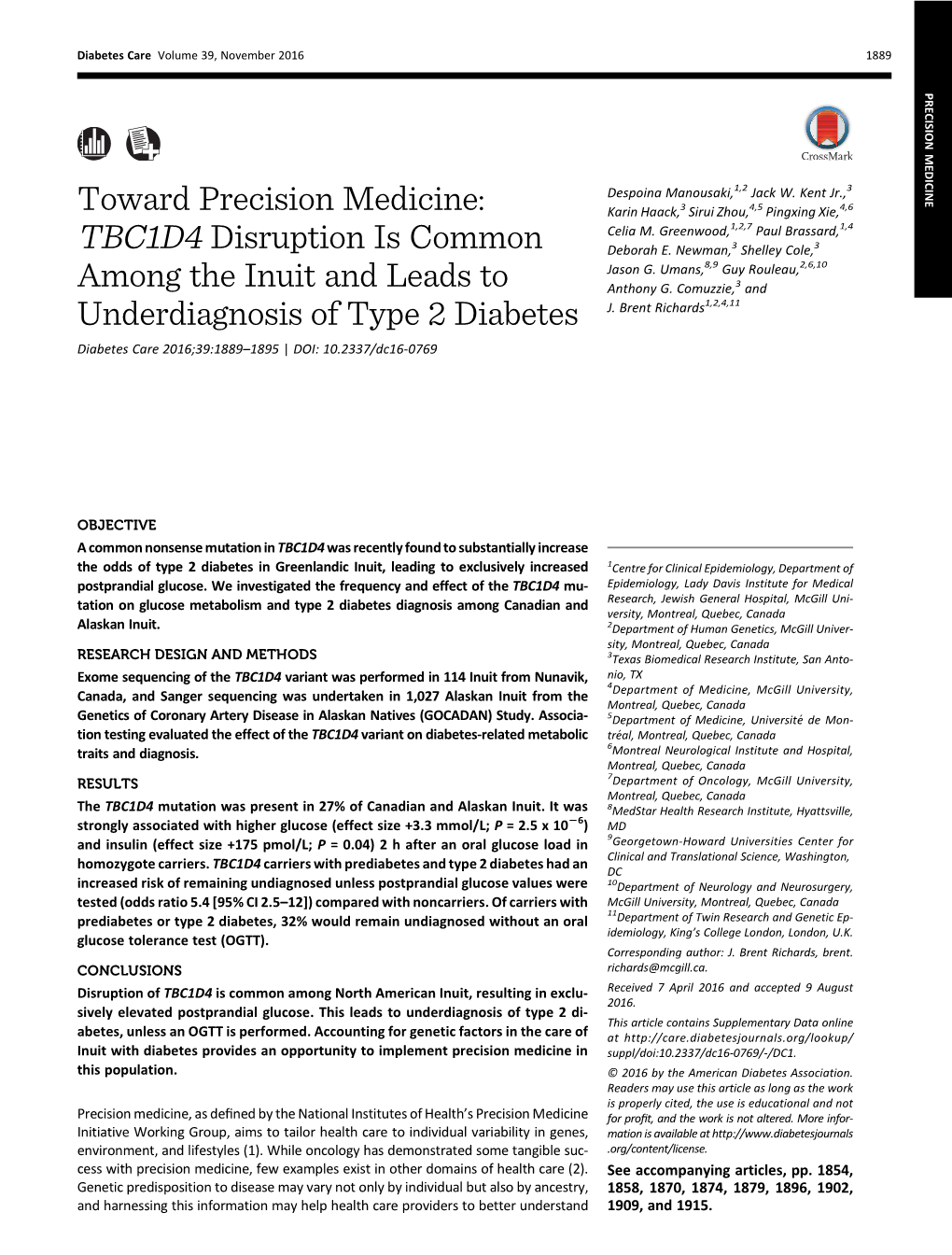 TBC1D4 Disruption Is Common Among the Inuit