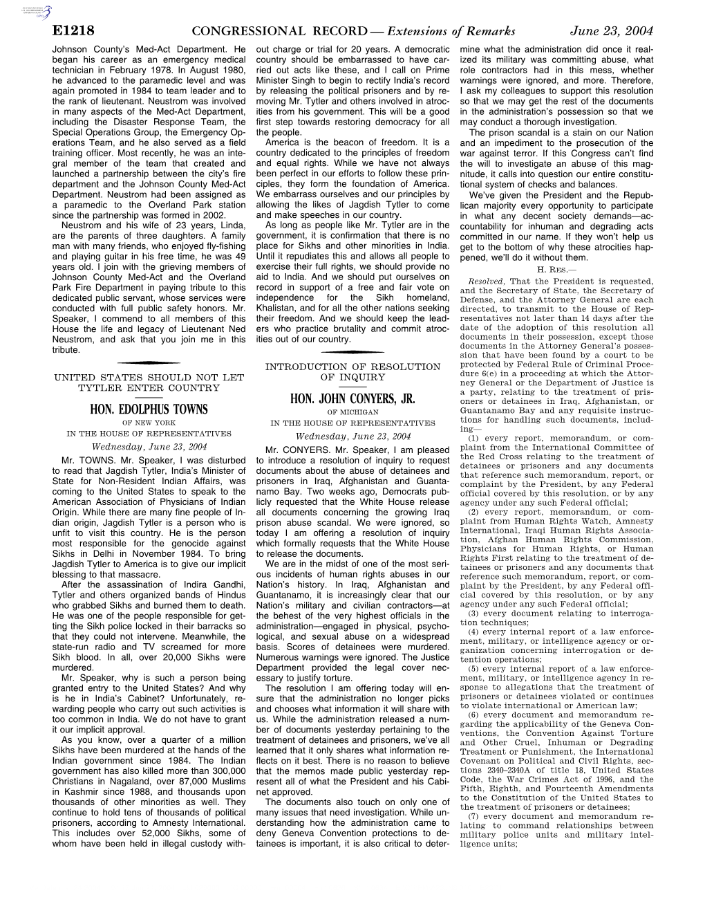 CONGRESSIONAL RECORD— Extensions of Remarks E1218 HON