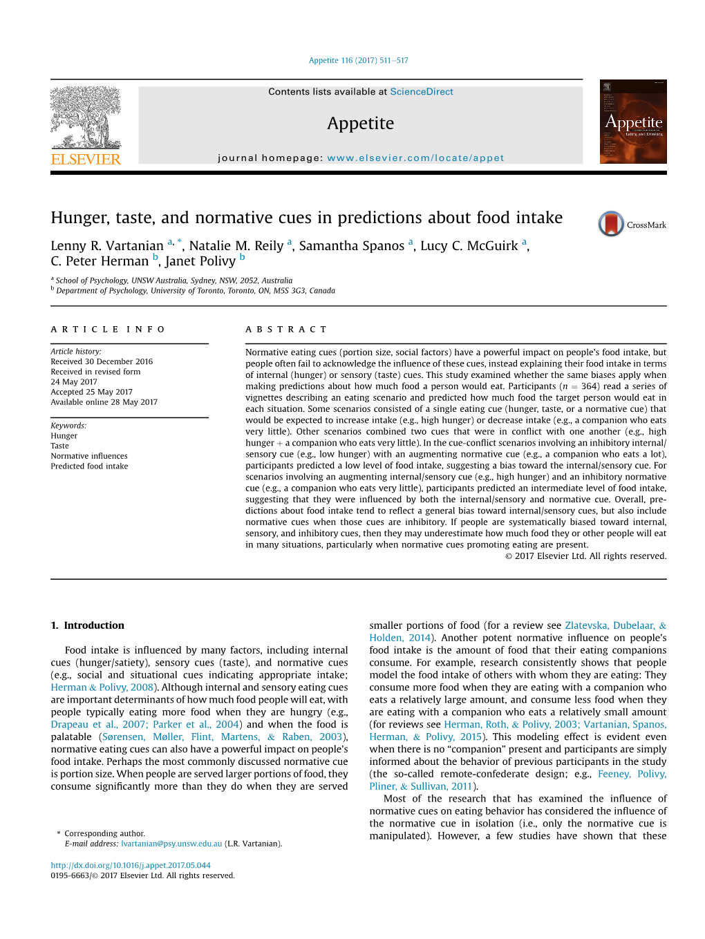 Hunger, Taste, and Normative Cues in Predictions About Food Intake