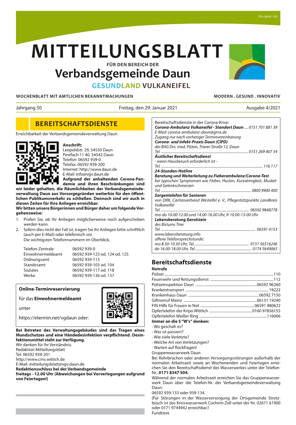 Mitteilungsblatt Für Den Bereich Der Verbandsgemeinde Daun Gesundland Vulkaneifel Wochenblatt Mit Amtlichen Bekanntmachungen Modern