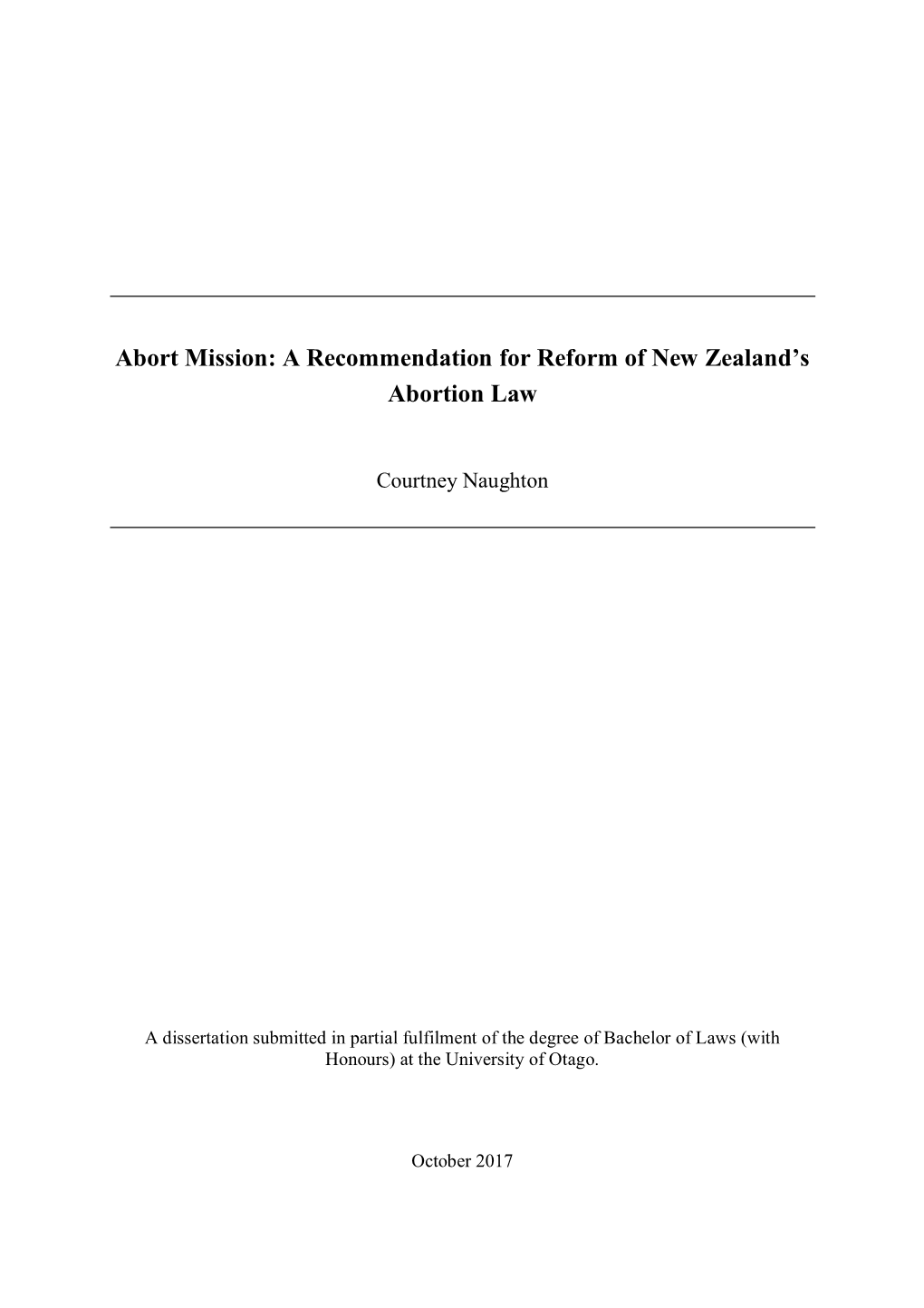 A Recommendation for Reform of New Zealand's Abortion